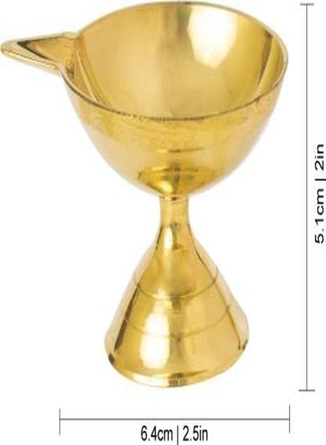 Dokchan Traditional Handcrafted Brass Diya Oil Lamp for Home Temple Puja Articles Decor Gifts Brass Table Diya (Height: 1.5 inch) - Image 2